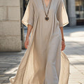 Classy Beige Oversized Cotton Long Dress Summer