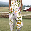 Women's Floral Art Print Casual 100% Cotton Wide Leg Jumpsuit