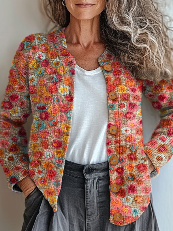 vintage-flower-art-print-buttoned-cardigan-sweater-ktqd