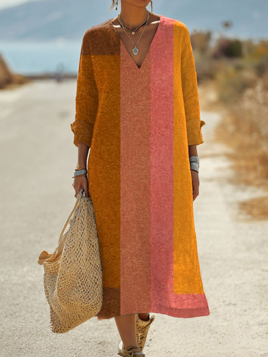 Women's  Vintage Abstract Geometric Art Print Pocket Cotton Dress