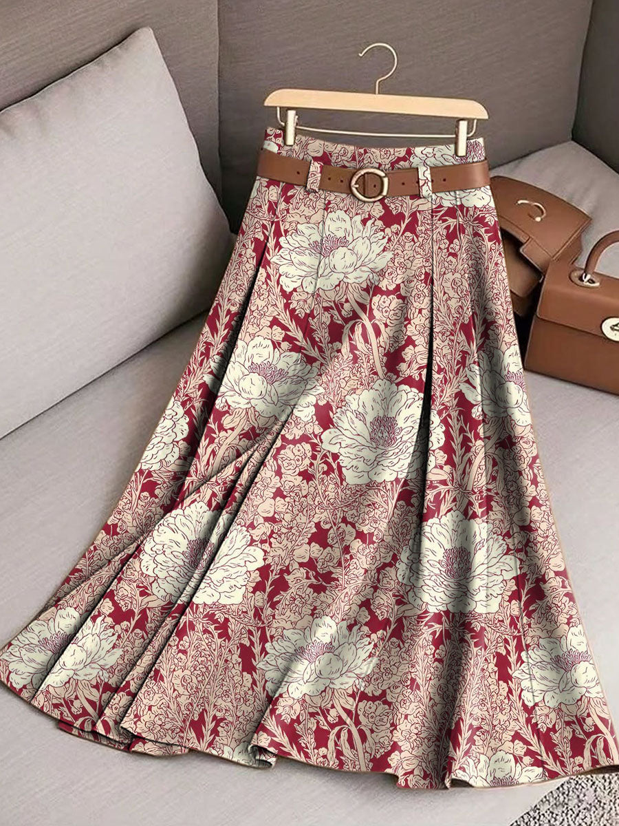 Women's Floral Art Print Casual Cotton Skirt