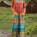 Women's Vintage Floral Art Print Casual Long-sleeved Dress