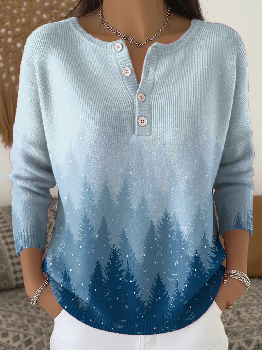 Women's Christmas Tree Pattern Art Print Buttoned Cardigan Sweater