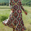 Women's Beautiful Vintage Ethnic Floral Art Print Long-sleeved Dress