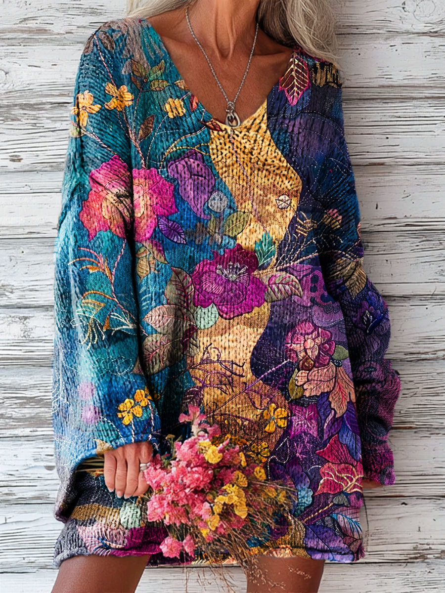 Women's Beautiful Abstract Floral Painting Art Print Casual Pullover Sweater