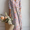 Robe à poches en coton et lin imprimé floral vintage pour femme 