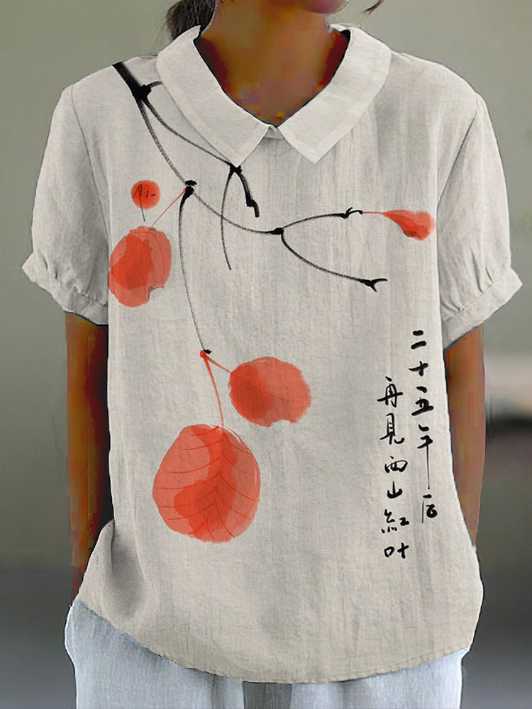 Women's Ink Wash Painting Lapel Shirt