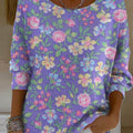 Women's Floral Art Print Casual Pullover Sweater