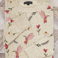 Vintage Bird Flower Art Print Knit Pullover Sweater
