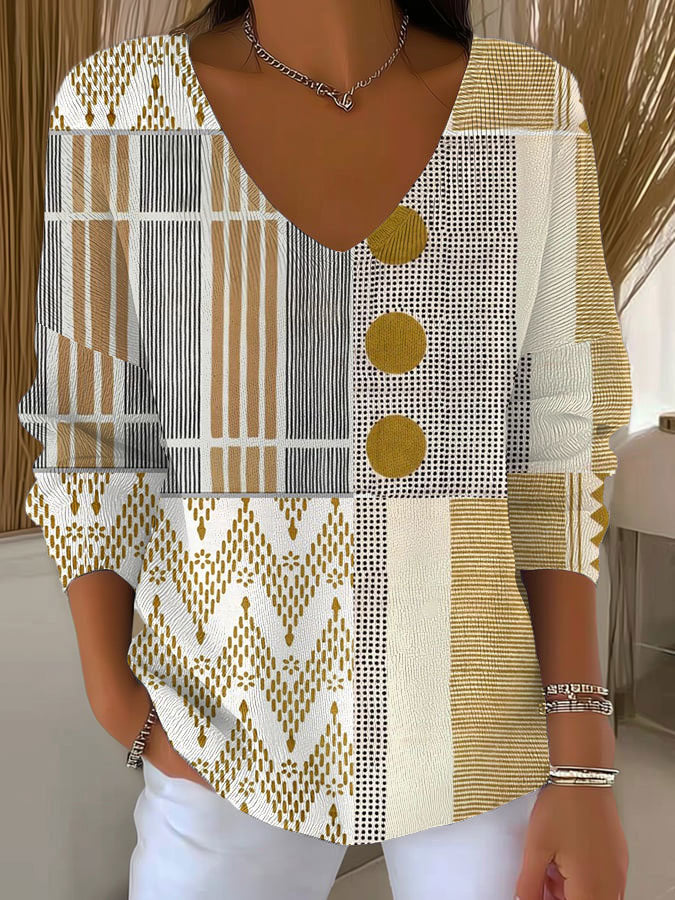 Women's Vintage Abstract Geometric Art Print Casual Pullover Sweater