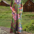 Women's Beautiful Large Ethnic Floral Art Print Long-sleeved Dress