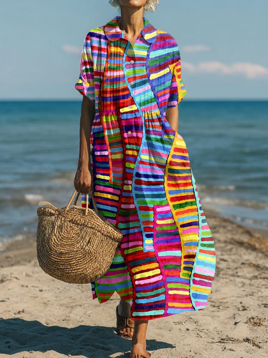 Women's Geometric Pattern Art Print Cotton Dress