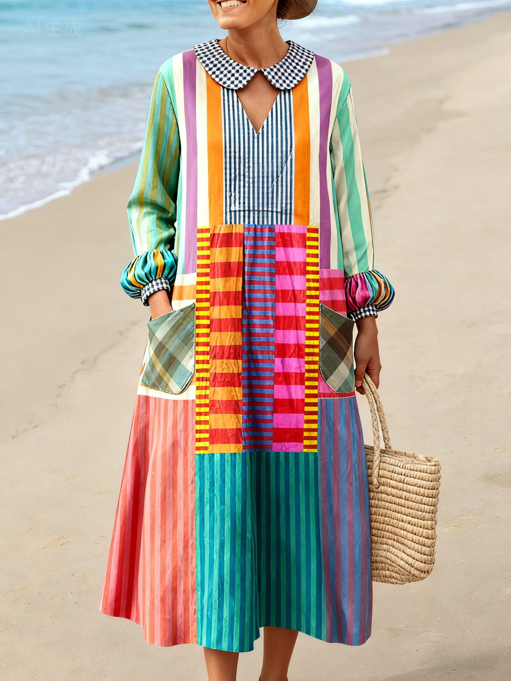 Women's Geometric Art Print Casual Cotton Sweater Dress