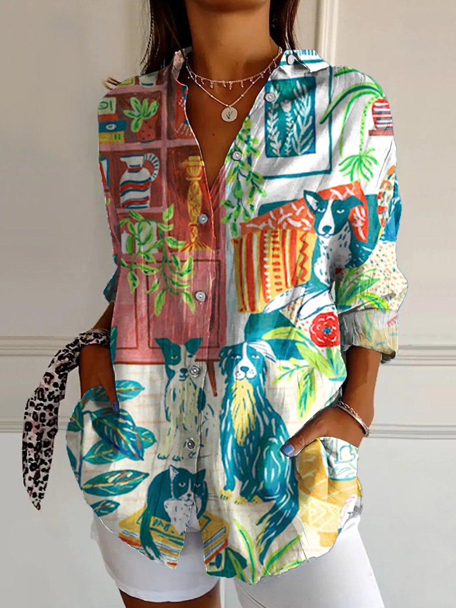 Women's  Japanese Art Print  Casual Cotton Shirt