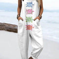 Women's Lovely Turtle Art Print Casual 100% Cotton Wide Leg Jumpsuit