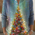 Women's Christmas Tree Art Print Buttoned Cardigan Sweater
