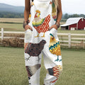 Women's  Funny Chicken Art Print Casual 100% Cotton Wide Leg Jumpsuit