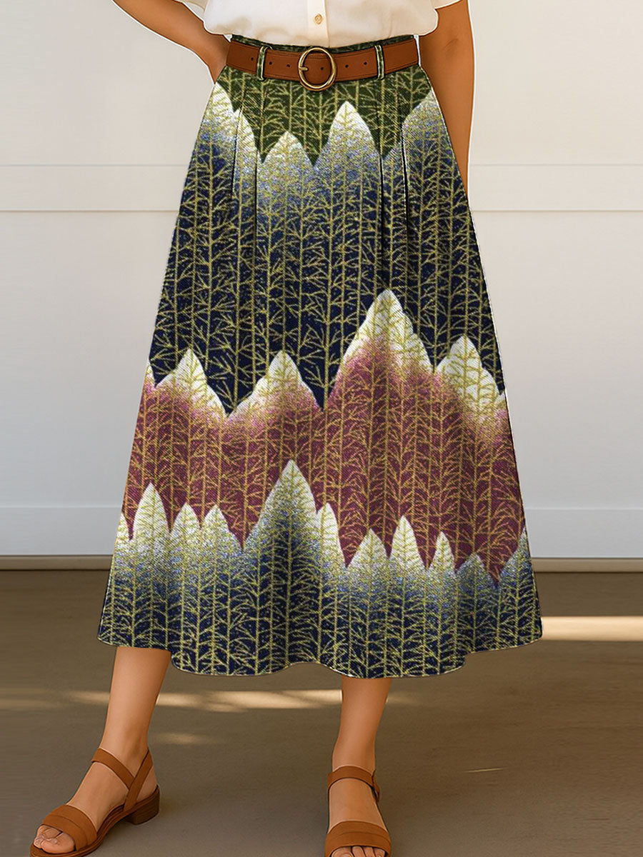 Women's Retro Gradient Color Pattern Print Casual Cotton Skirt