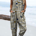Women's Retro Plaid Art Print Casual 100% Cotton Wide Leg Jumpsuit
