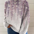 womens-purple-art-flower-print-knit-turtleneck-pullover-sweater
