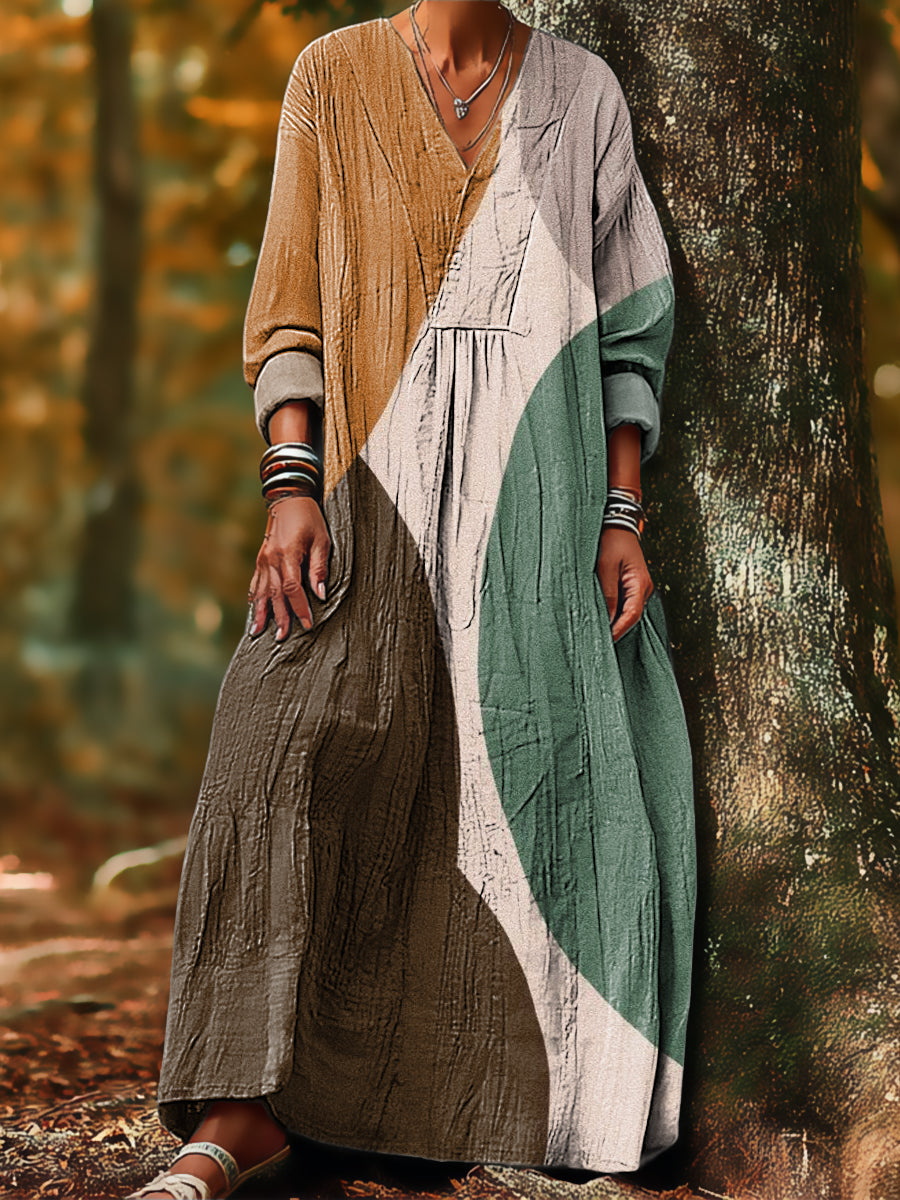 Women's Abstract Geometric Color Block Painting Art Print Dress