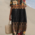 Ethnic Style Floral Pattern Printed Women's Flowy Dress