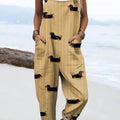 Women's Funny Dogs Pattern Art Print Casual 100% Cotton Wide Leg Jumpsuit