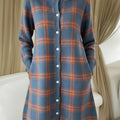 Retro Round Neck Button Contrast Plaid Print A-line Dress
