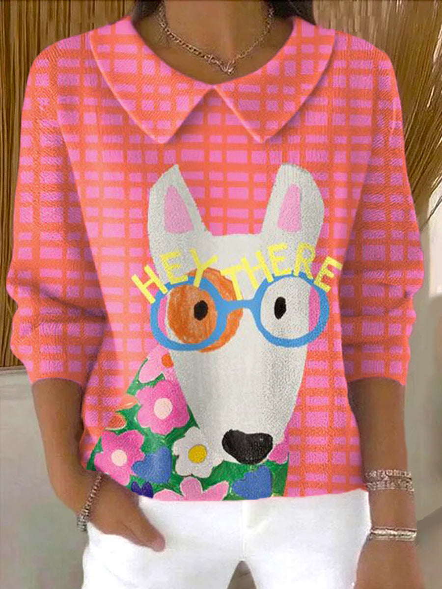 womens-colorful-cute-dog-portrait-art-print-casual-peter-pan-collar-3-4-sleeve-sweater