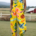 Women's Colorful Cute Insects Doodle Drawing Art Print Casual 100% Cotton Wide Leg Jumpsuit