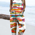 Women's Funny Fish Art Print Casual 100% Cotton Wide Leg Jumpsuit