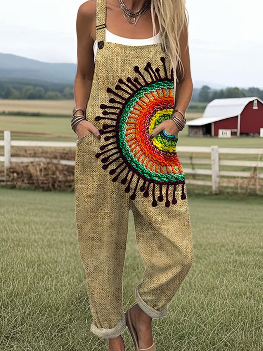 Women's  Vintage Psychedelic Collage Sunflower Retro Hippie Art Pattern Art Print Casual 100% Cotton Wide Leg Jumpsuit