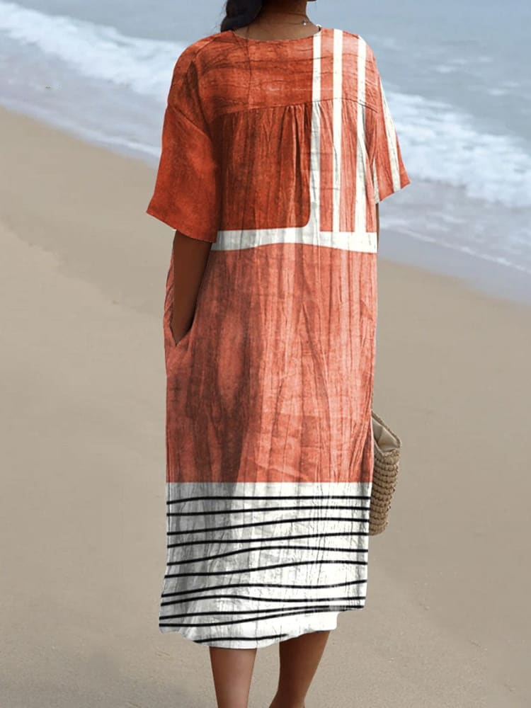 Women's Retro Minimalist Abstract Art Print Flowy Dress