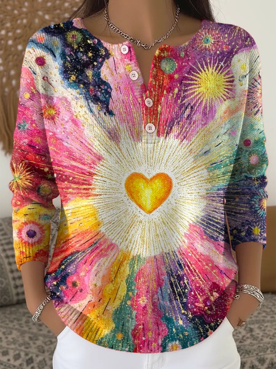 Women's Love Pattern Art Print Buttoned Cardigan Sweater