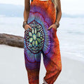 Damen-Jumpsuit mit Vintage-Blumenmuster, abstraktem Kunstdruck, 100 % Baumwolle, weitem Bein 