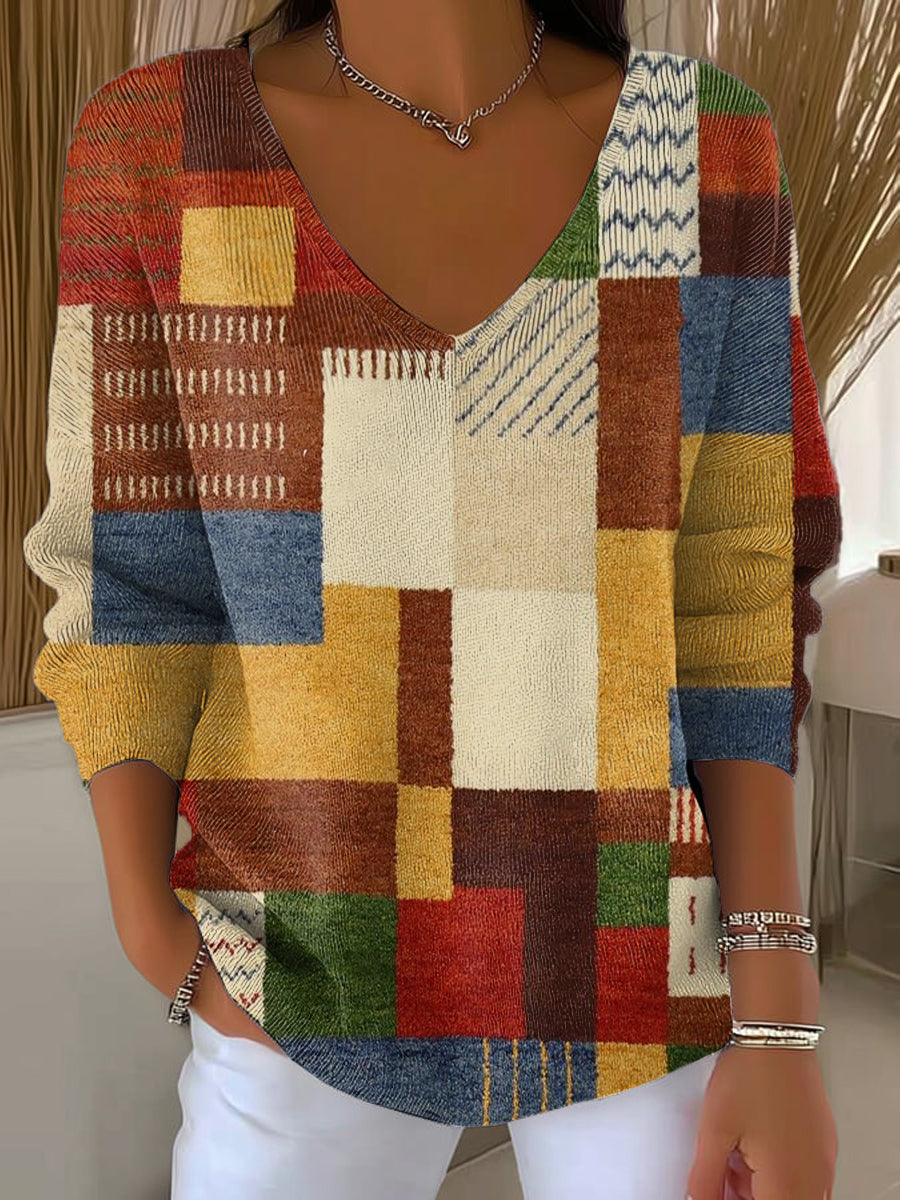 Women's Beautiful Abstract Colorful Geometric Painting Art Print Casual Pullover Sweater