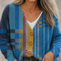 blue-geometric-color-splicing-print-buttoned-v-neck-cardigan-sweater