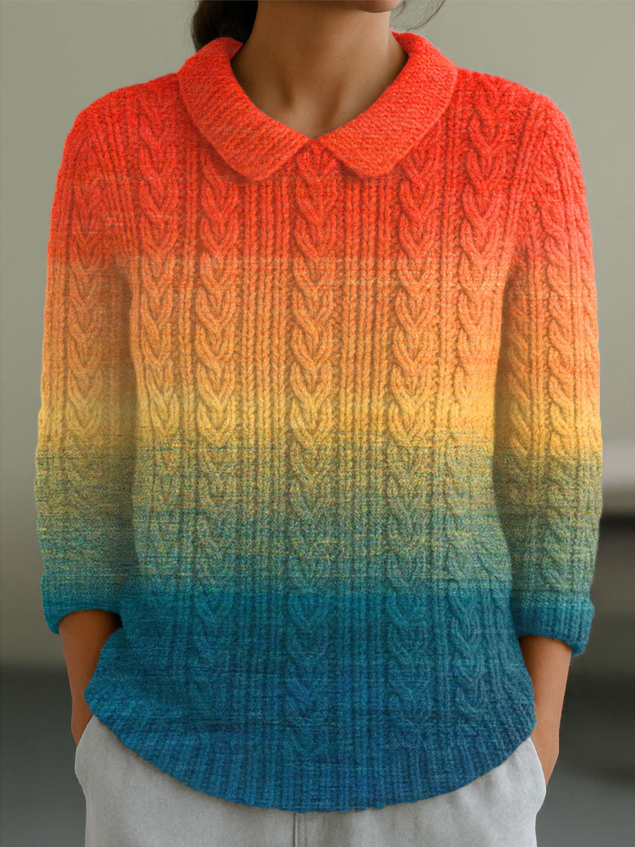 womens-vintage-gradient-art-print-casual-peter-pan-collar-3-4-sleeve-sweater-lzhh