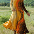 Women's Vintage Abstract Geometry  Art Print Long-sleeved Dress
