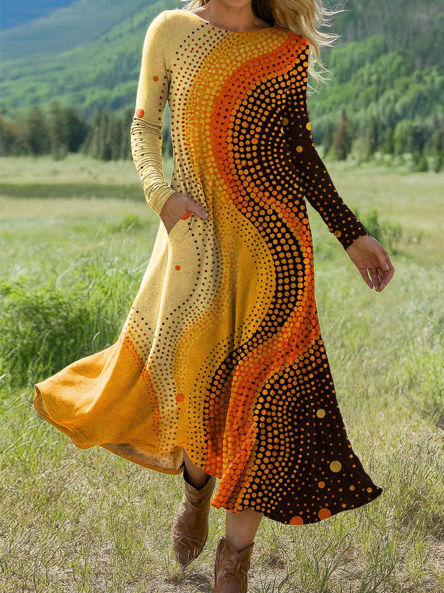 Women's Vintage Abstract Geometry  Art Print Long-sleeved Dress