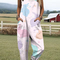 Women's Art Cute Creative Bunny Print Casual 100% Cotton Wide Leg Jumpsuit