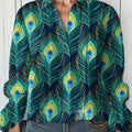 Women's  Vintage Gorgeous Peacock Feathers Art Print Casual  Cotton And Linen Shirt