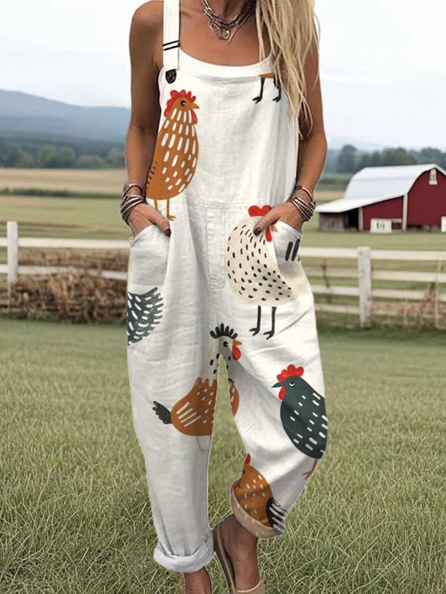 Women's  Funny Chick Art Print Casual 100% Cotton Wide Leg Jumpsuit