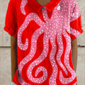 Women's Vintage Octopus Art Print Casual Cotton And Linen Shirt