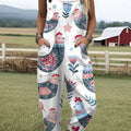 Women's  Funny Chick Art Print Casual 100% Cotton Wide Leg Jumpsuit