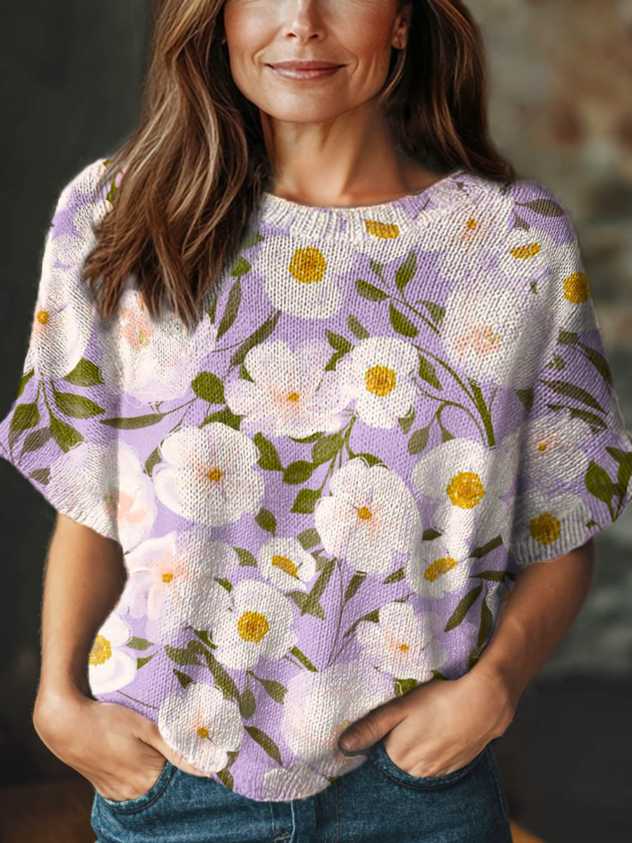 womens-vintage-floral-art-print-casual-crew-neck-short-sleeve-knitted-sweater-bjgj