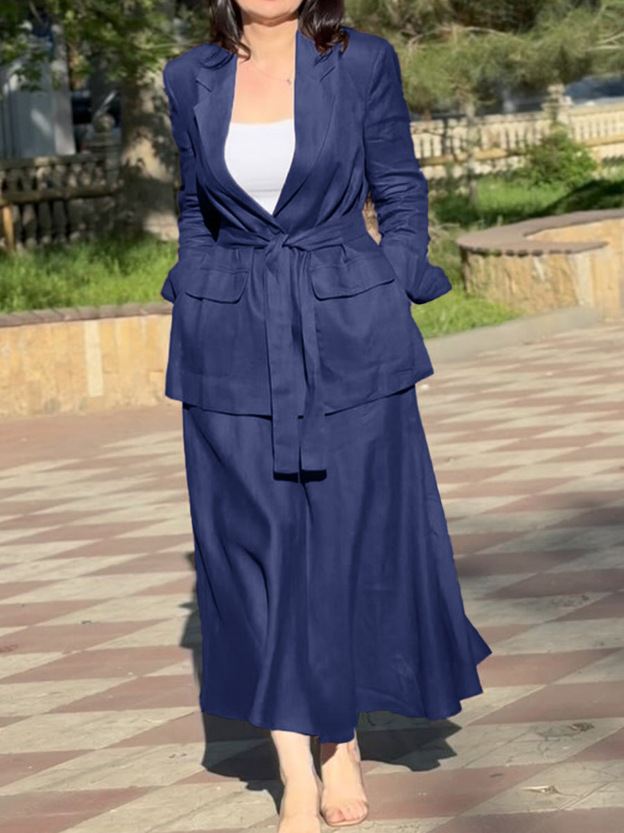 Women's Cotton and Linen Blazer and Skirt Set
