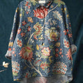 Women's Vintage Floral Art Print Casual Cotton And Linen Shirt