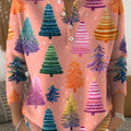 Women's Christmas Tree Art Print Buttoned Cardigan Sweater