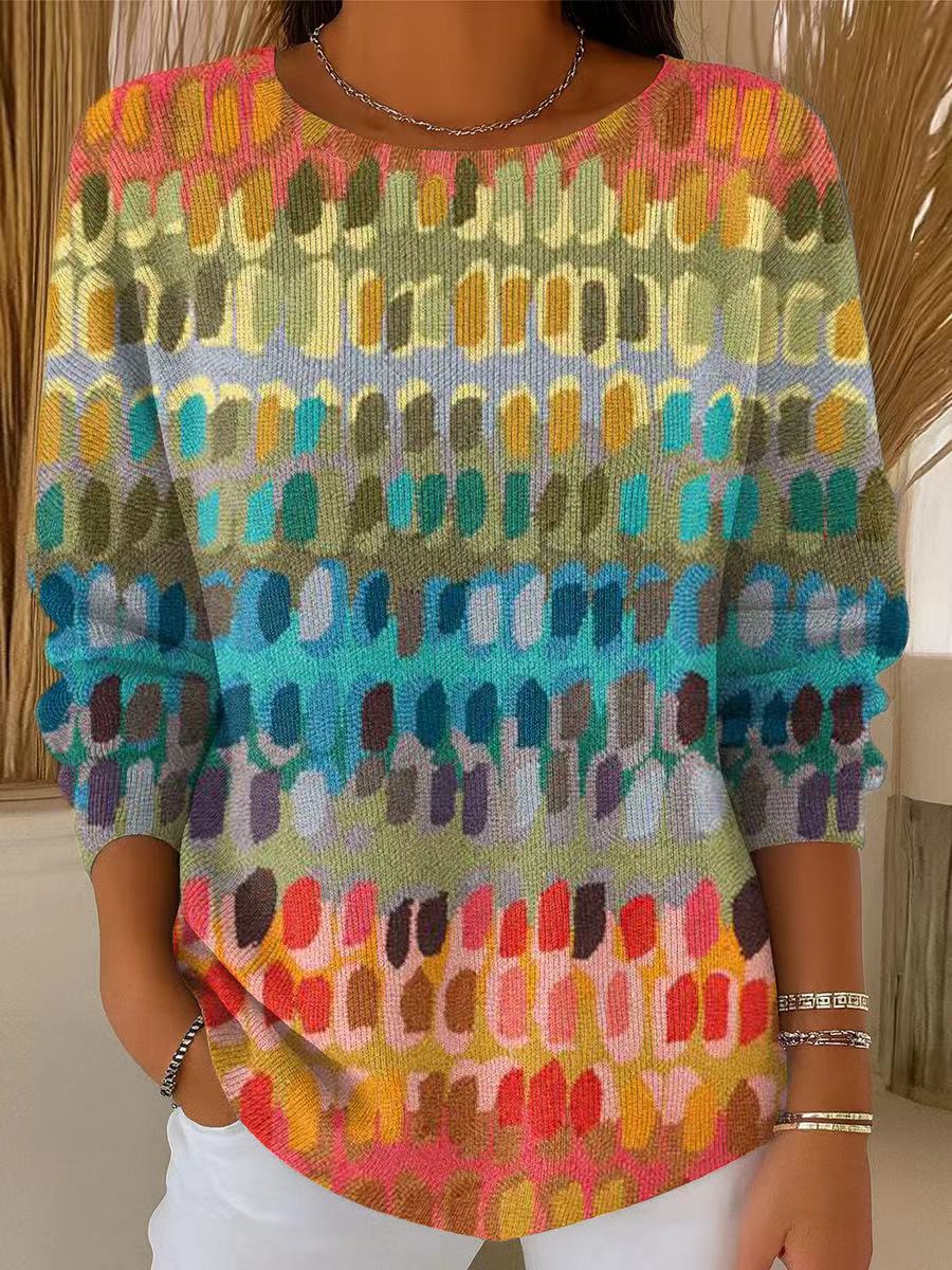 Women's Beautiful Multicolor Block Graffiti Painting Art Print Casual Pullover Sweater